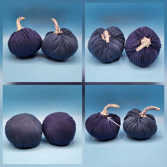 Blue Pumpkins Sequin Iridescent Fabric Gothic Halloween Decor Silver Stems 3 PC - Picture 10 of 10